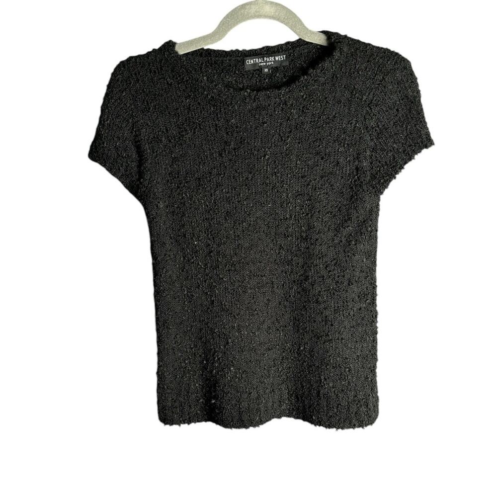 Central Park West Black Popcorn Sweater Short Sleeve Round Neckline XS